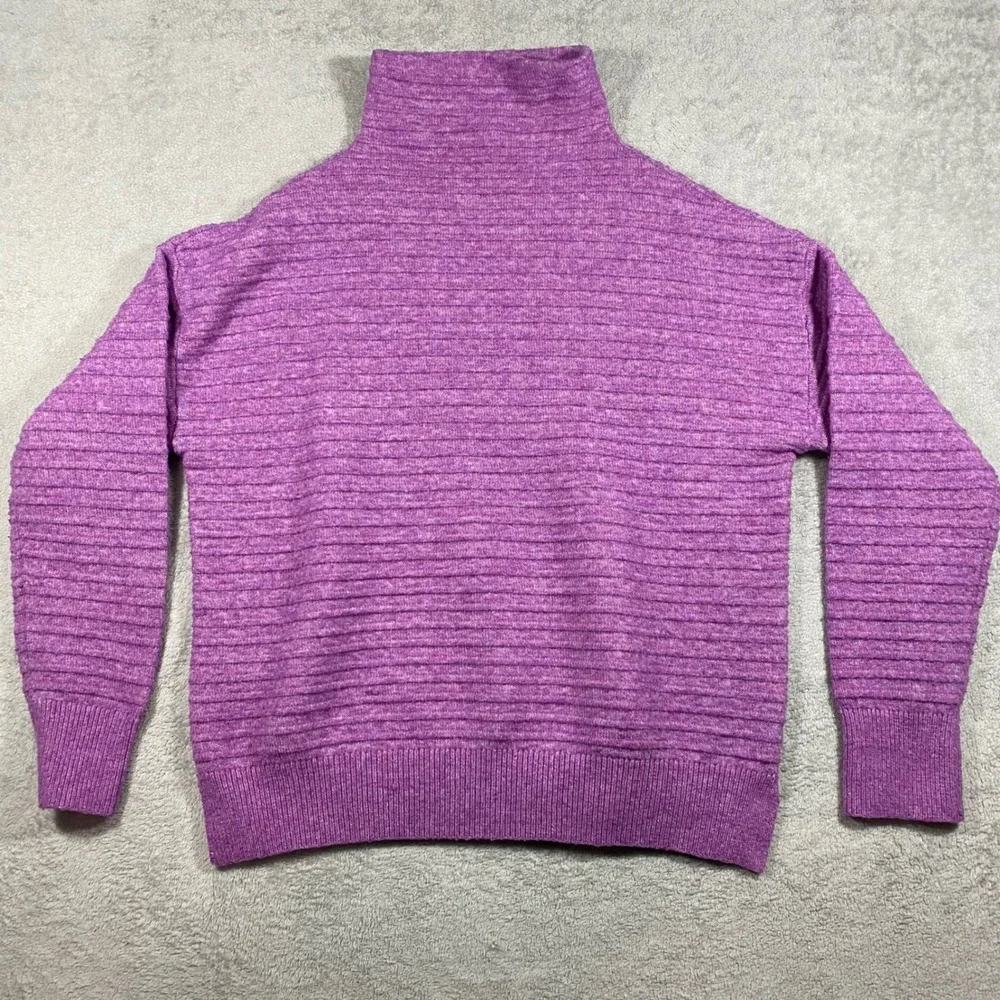 Ophelia Roe Purple Ribbed Mock Neck Drop Shoulder Knit Sweater Large
